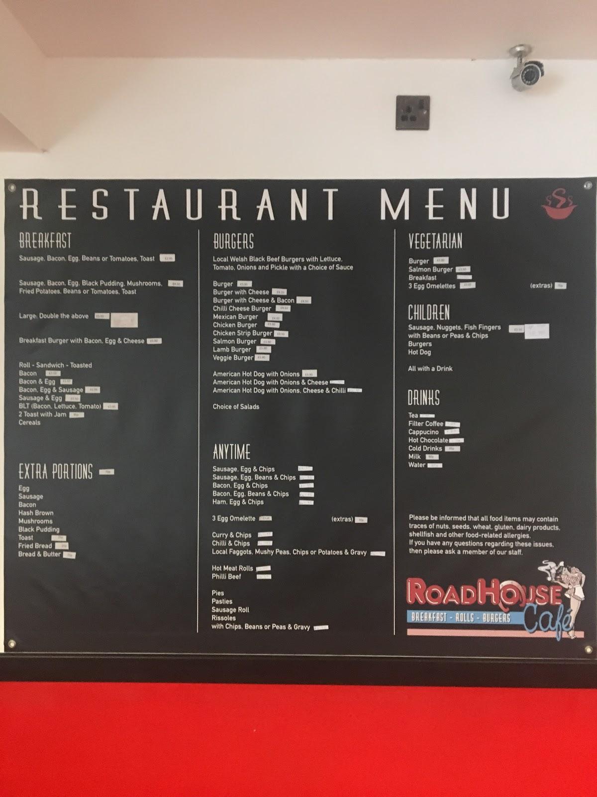 Menu at RoadHouse Café cafe, Merthyr Tydfil