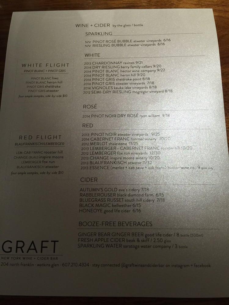 Menu at Graft Wine + Cider Bar, Watkins Glen