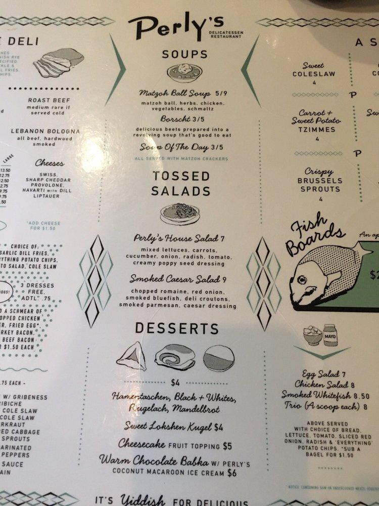 Menu at Perly's restaurant, Richmond