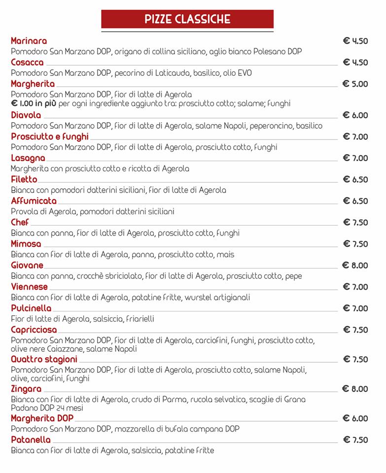 Menu da Pizzeria Errico Porzio Vomero, Napoli