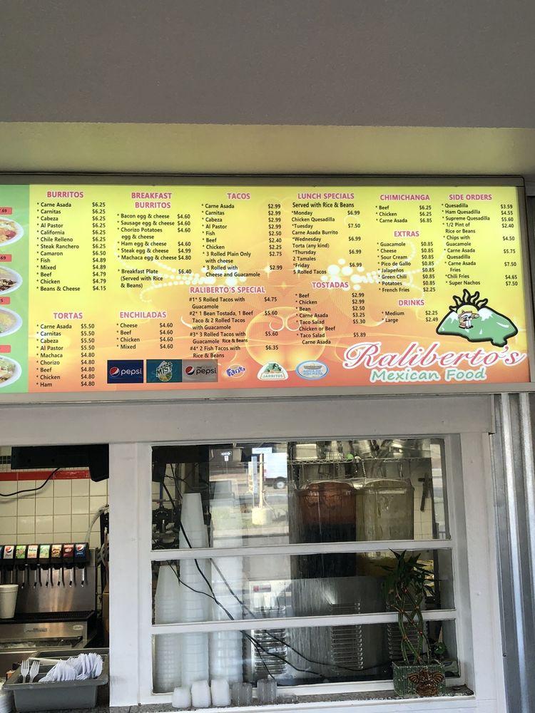 Menu at Raliberto's restaurant, Arvada, Ralston Rd