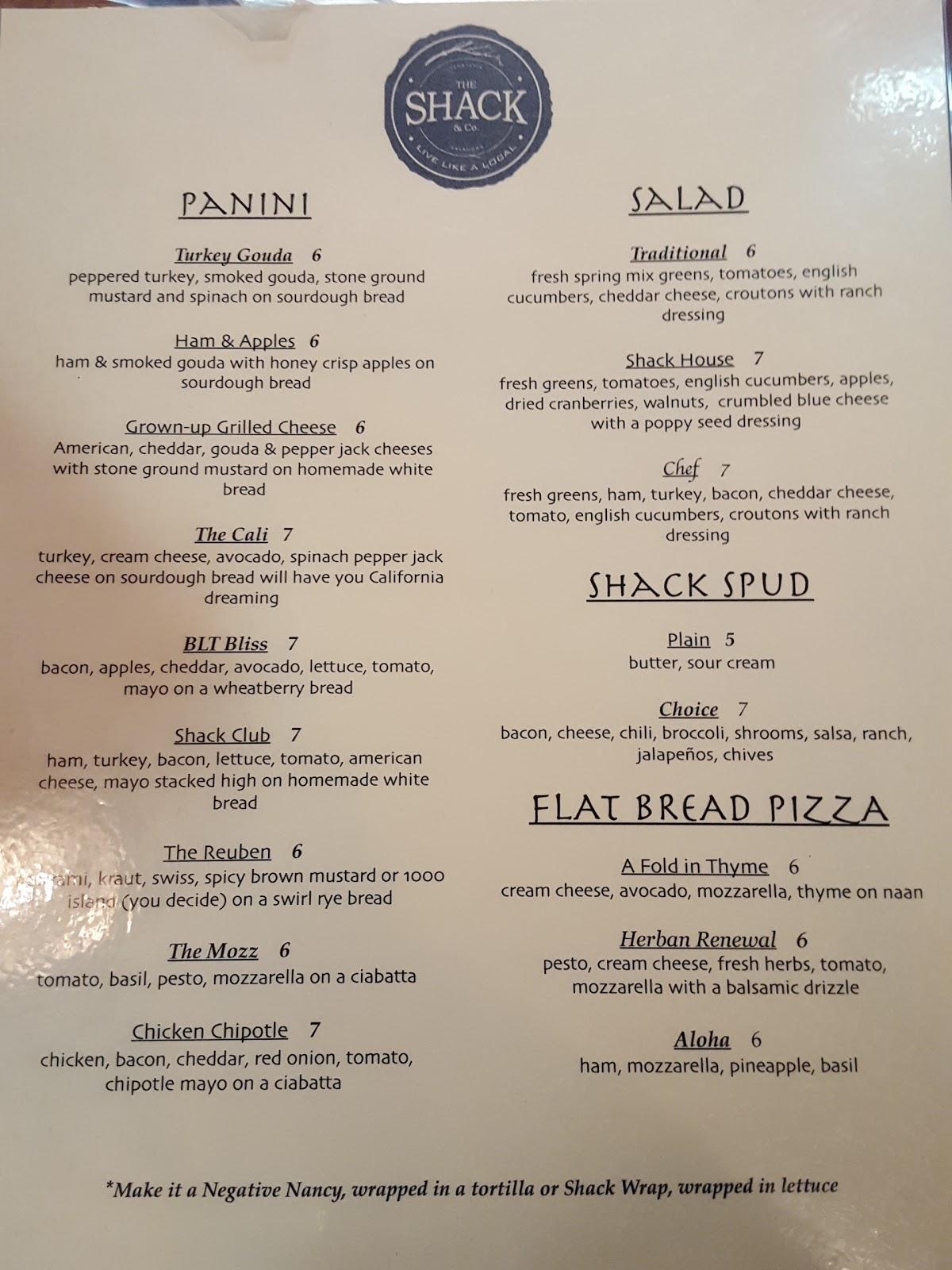 Menu at The Shack 2.0 restaurant, Henryetta