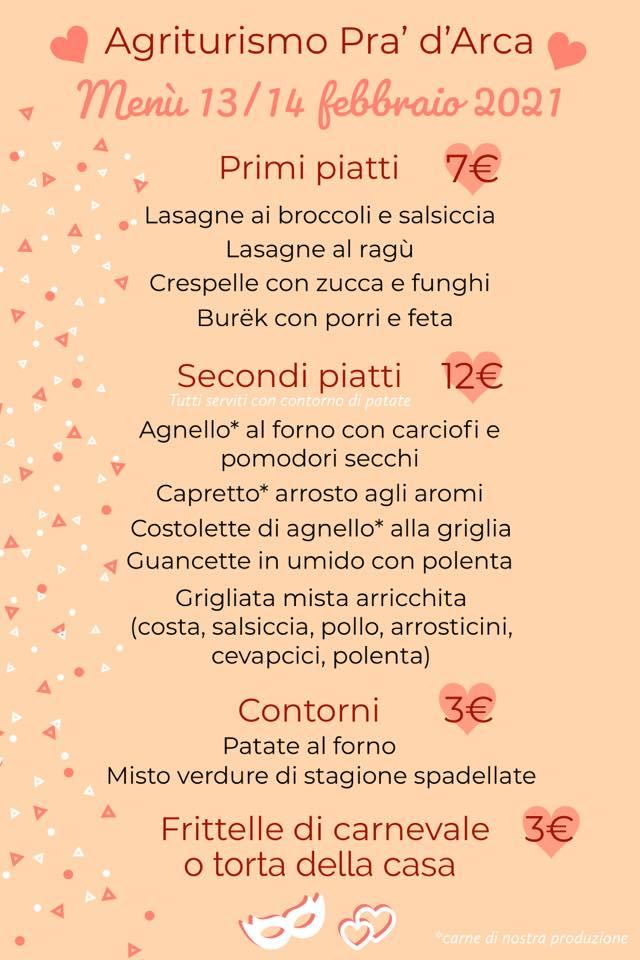 Menu di Agriturismo Pra' d'Arca 