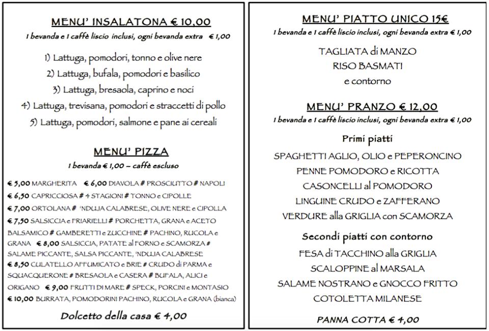 Menu di Trattoria Pizzeria Il Timone 