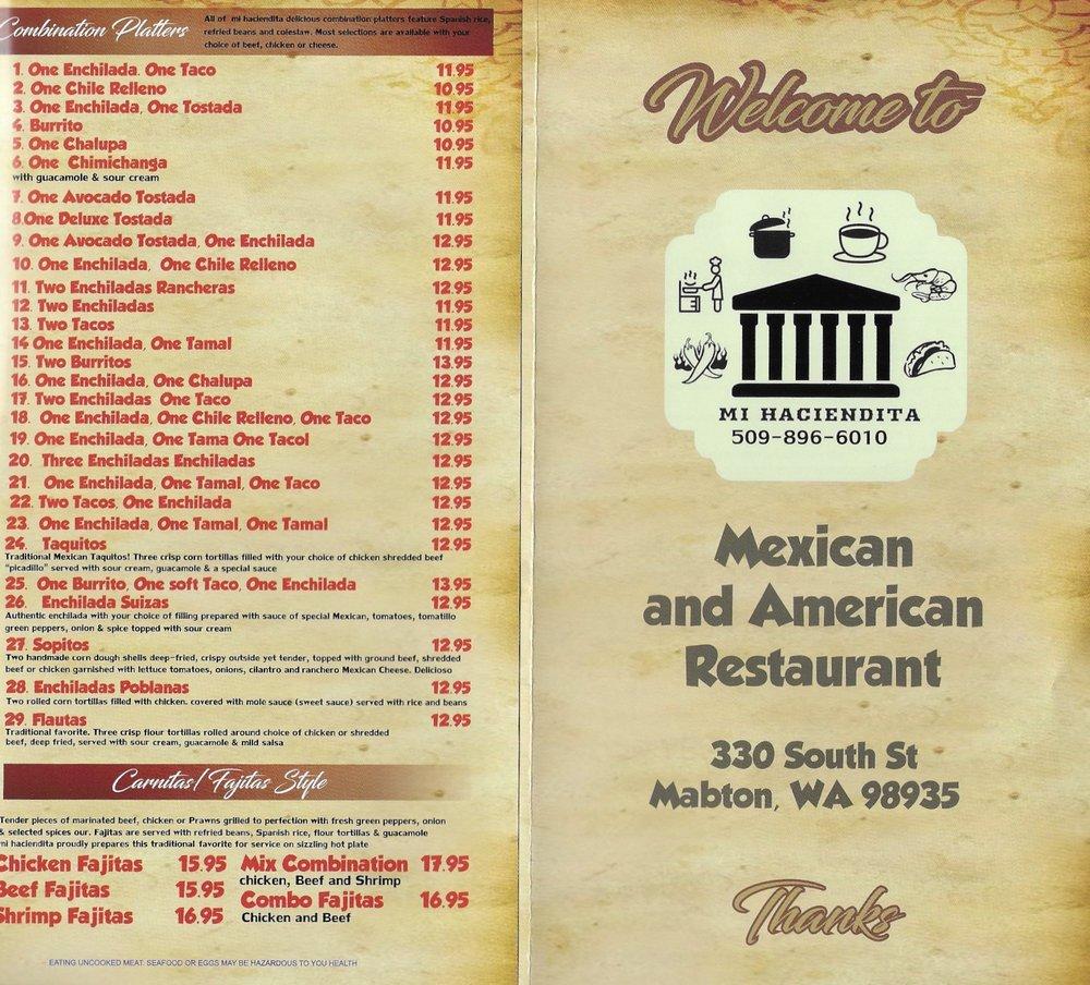 Menu at Mi Haciendita restaurant, Mabton