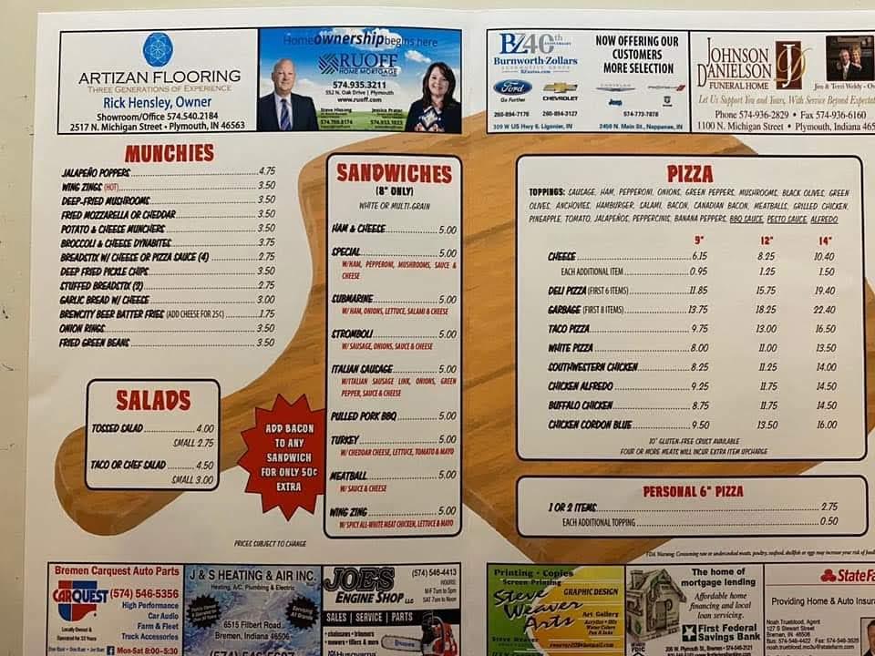 Menu at Wooden Peel pizzeria, Bremen