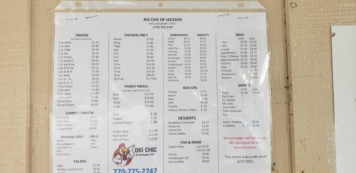 Menu at BigChic of Jackson Inc fast food, Jackson