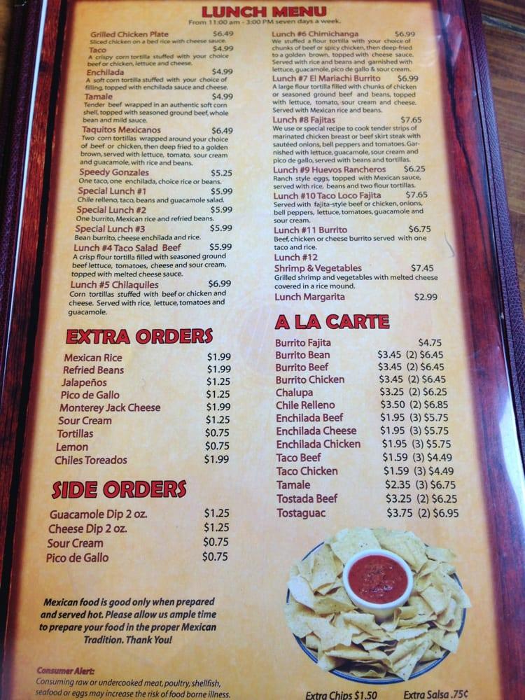 Menu At El Mariachi Restaurant, Nashville