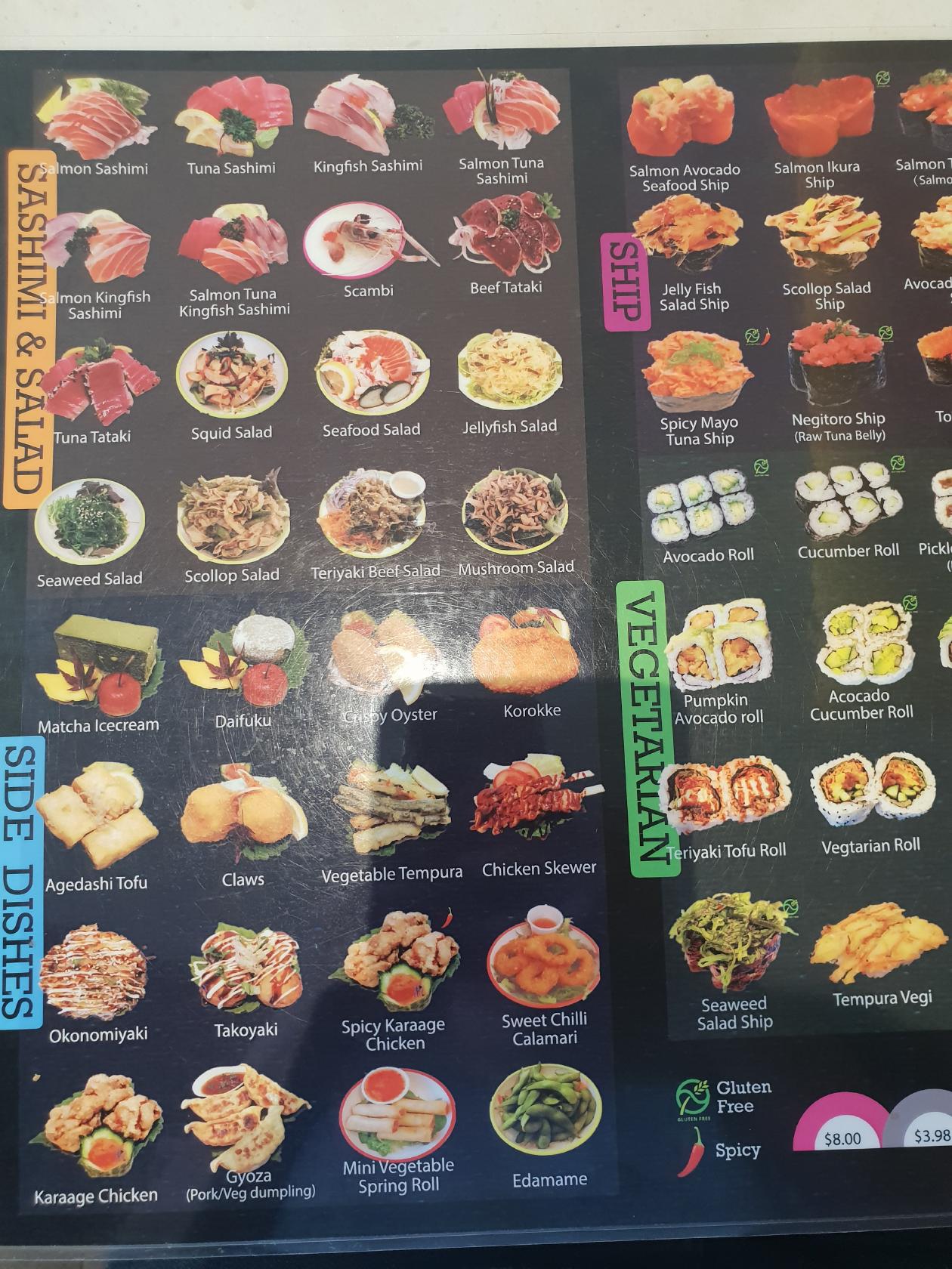 Menu at Kirala Sushi Train restaurant, Oaklands Park