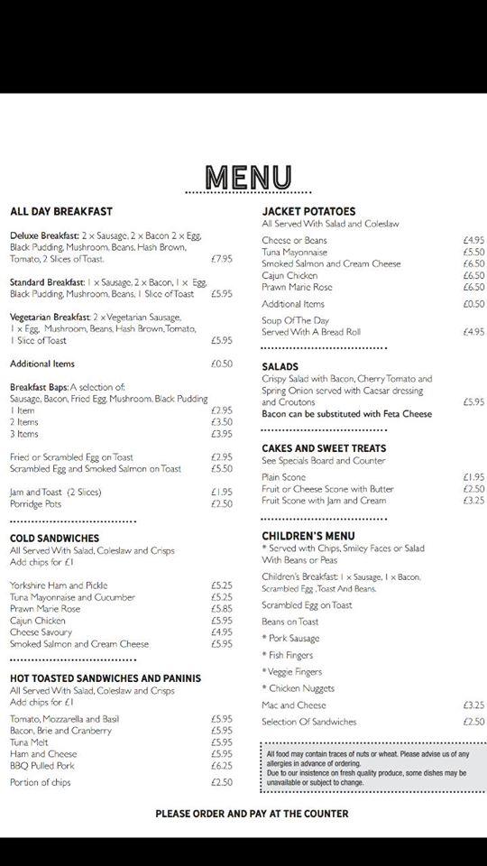 Menu at John Wray Country Stoves Café, Brompton on Swale