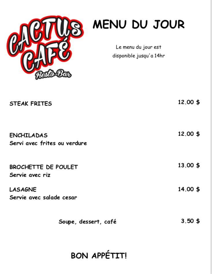 Menu At Cactus Cafe El Piquante Inc Sorel