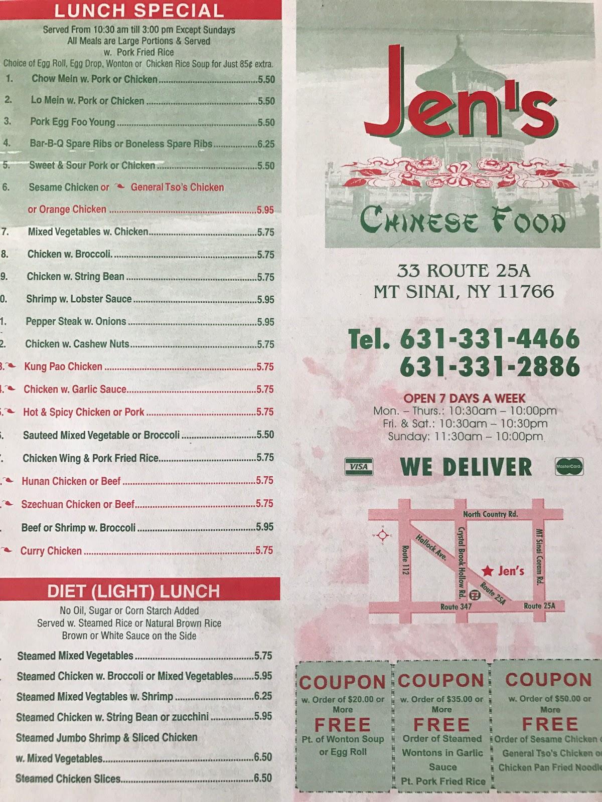 Menu at Mountain Sea Asian Bistro restaurant, Mount Sinai