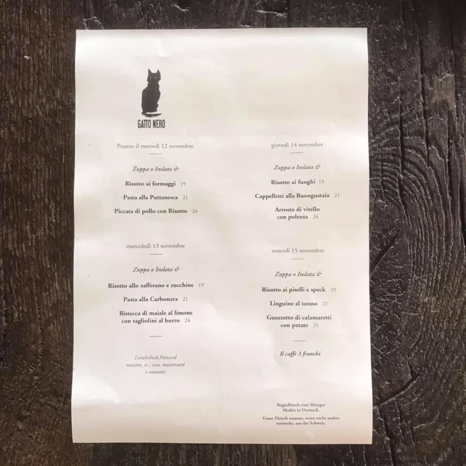 Menu at Gatto Nero, Basel