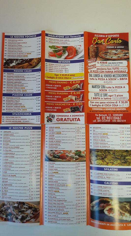 Menu da San Carlo Pizzeria Forno a Legna, Sedriano