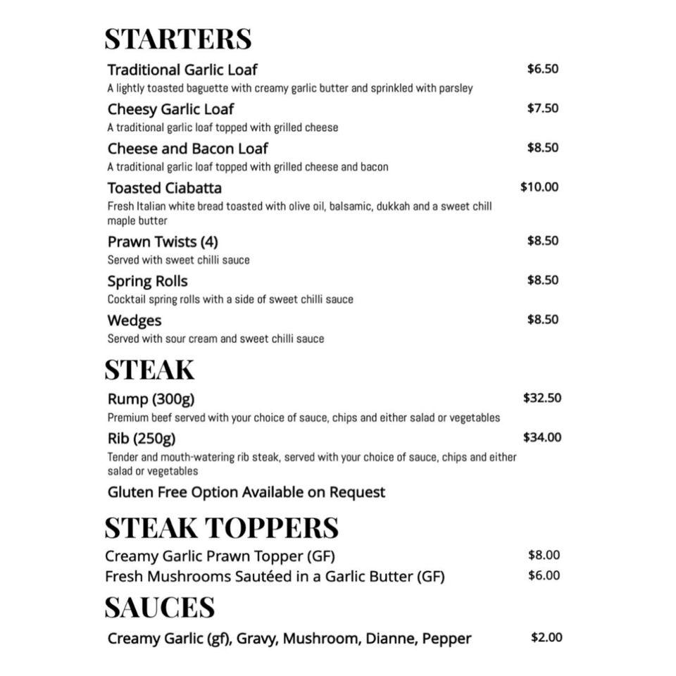 Menu at Royal Hotel Harrisville pub & bar, Harrisville
