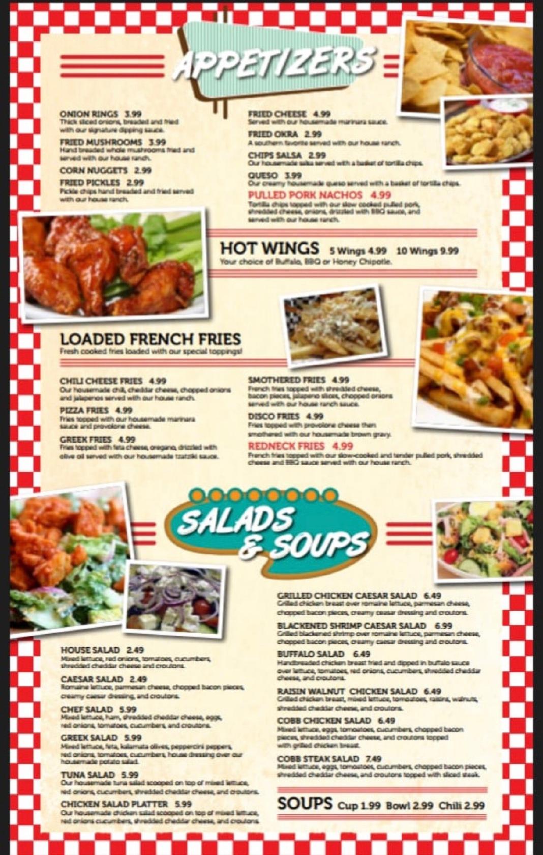 Menu at Big Tom's Diner restaurant, Winter Haven