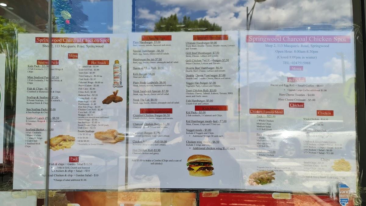 Menu at Springwood Charcoal Chicken Spot fast food, Springwood
