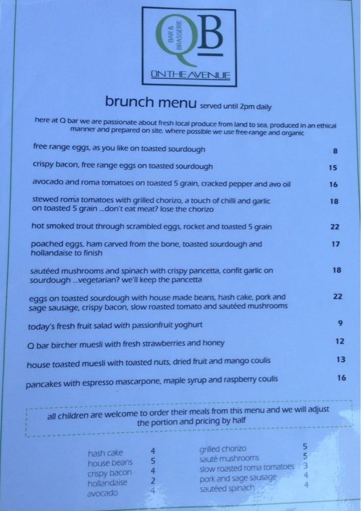 Menu at The Avenue Bakery, Darwin City