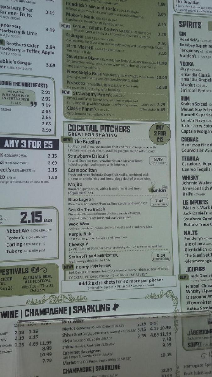 Menu at The City & County JD Wetherspoon pub & bar, Goole