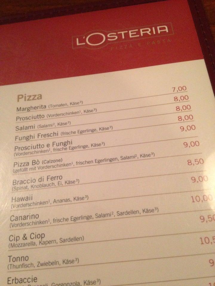 Speisekarte von L'Osteria Duisburg pizza, Duisburg