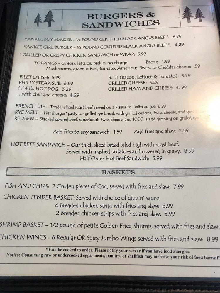 Menu at Yankee Boy Restaurant, South Boardman, US-131