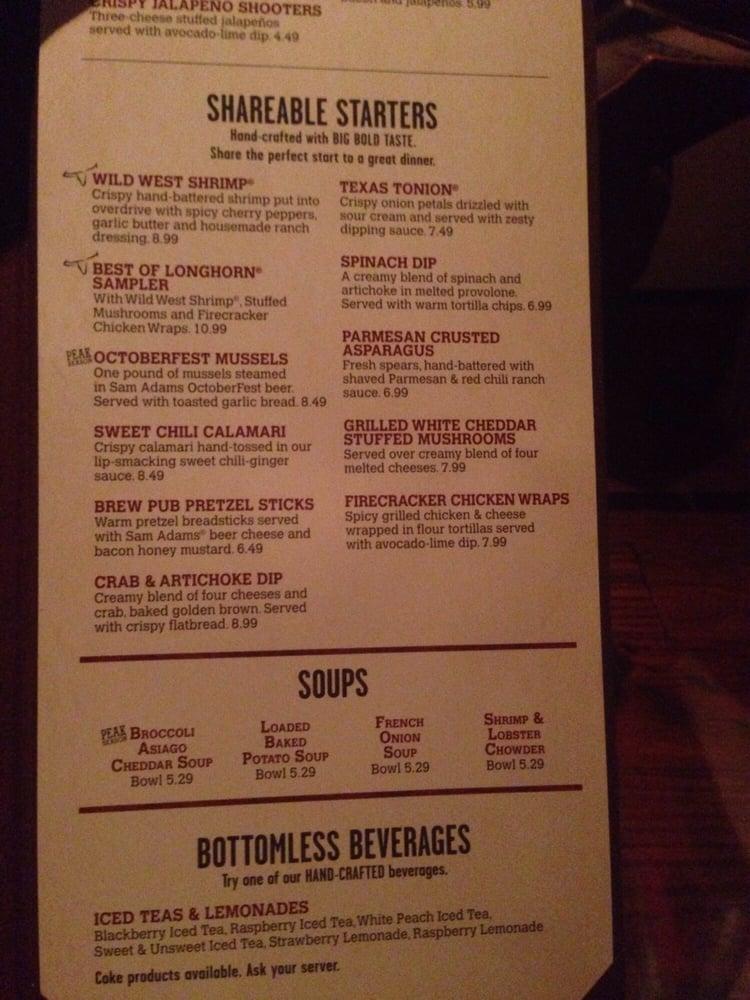 Menu at LongHorn Steakhouse, Evansville, 320 N Green River Rd