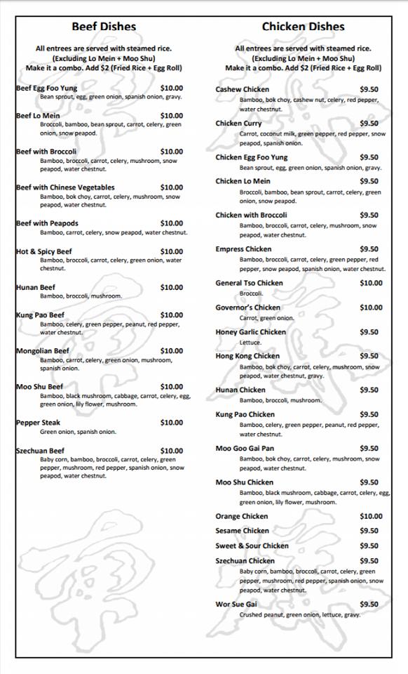 Menu at Nam Wah Chinese & Vietnamese Cuisine restaurant, Berea