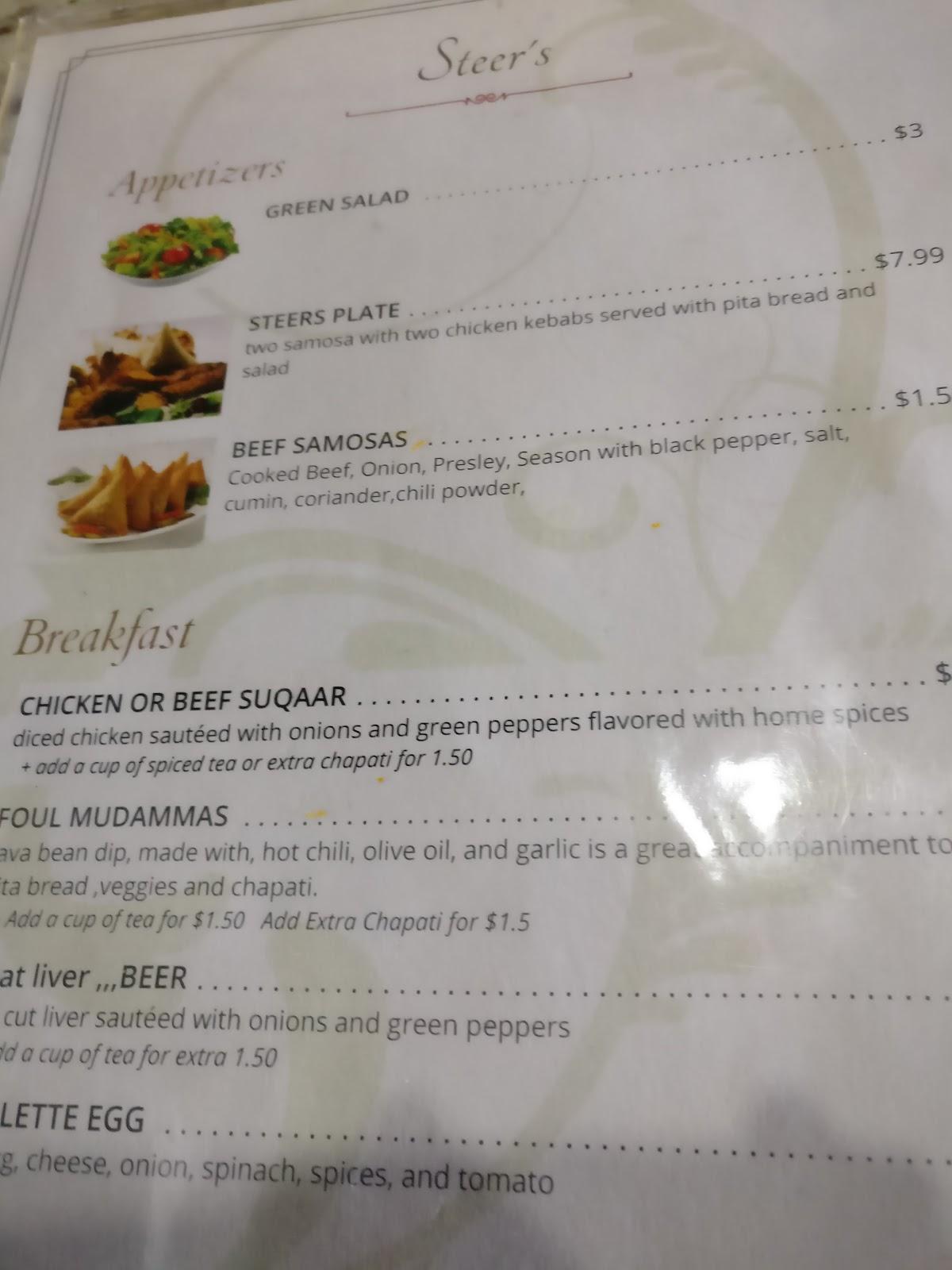 Menu at Steer's Restaurant, Grand Forks