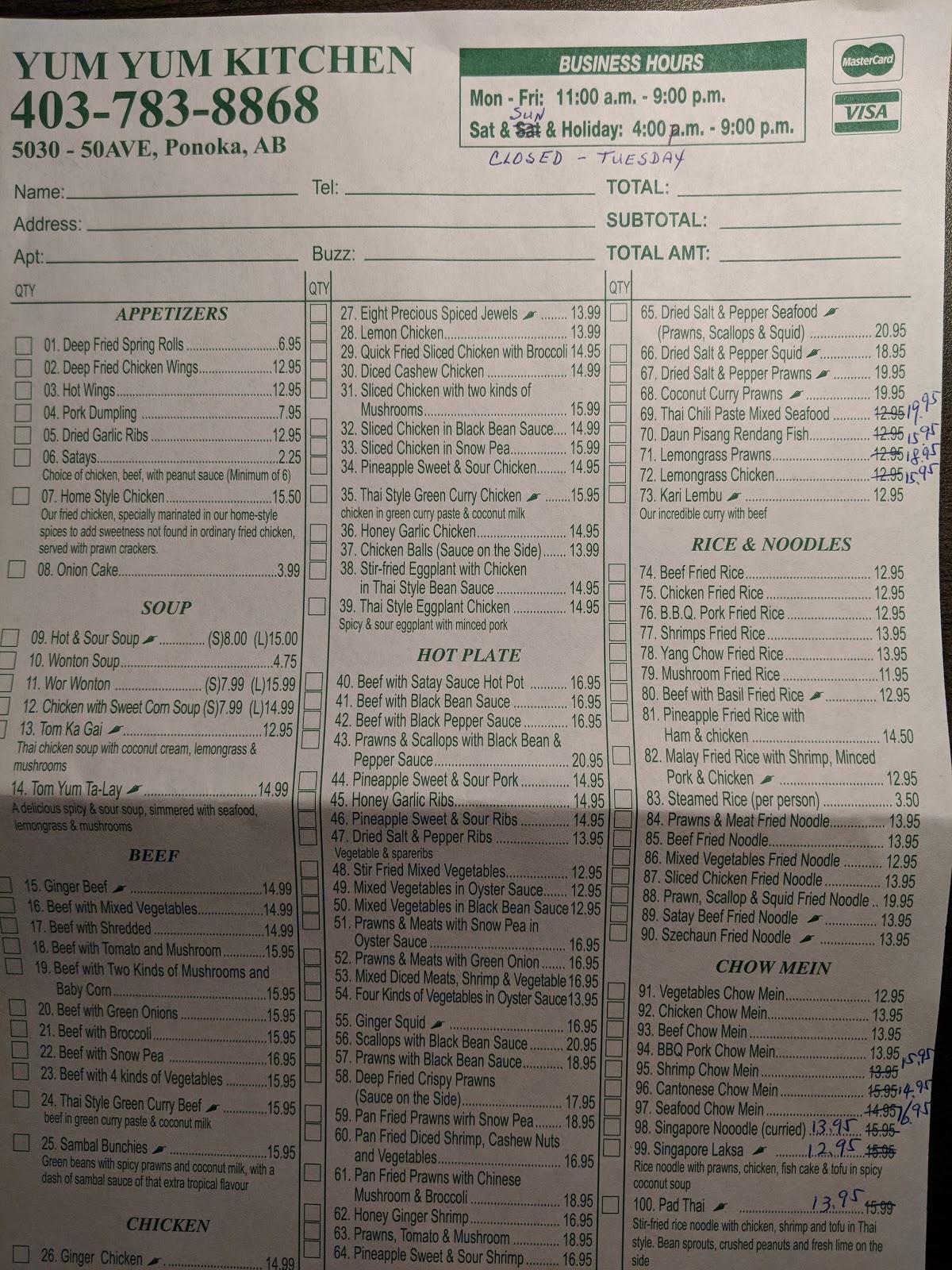 Menu At Yum Yum Kitchen Restaurant Ponoka   R816 Menu Yum Yum Kitchen 2021 08 