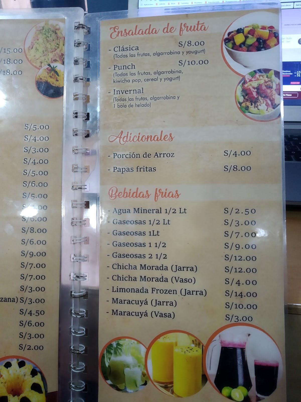 Menu at Don Cesar restaurant, Chimbote