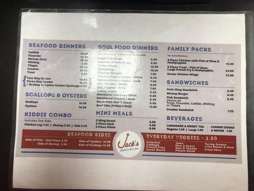 Menu at Jack's Seafood Restaurant, Raleigh