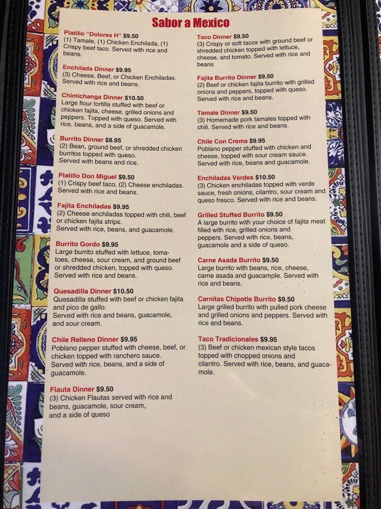 Menu at Villa Del Sol Mexican Restaurant, Azle