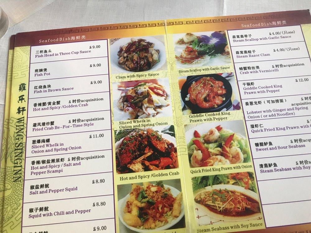 Menu at Wing Sing Inn restaurant, Edinburgh