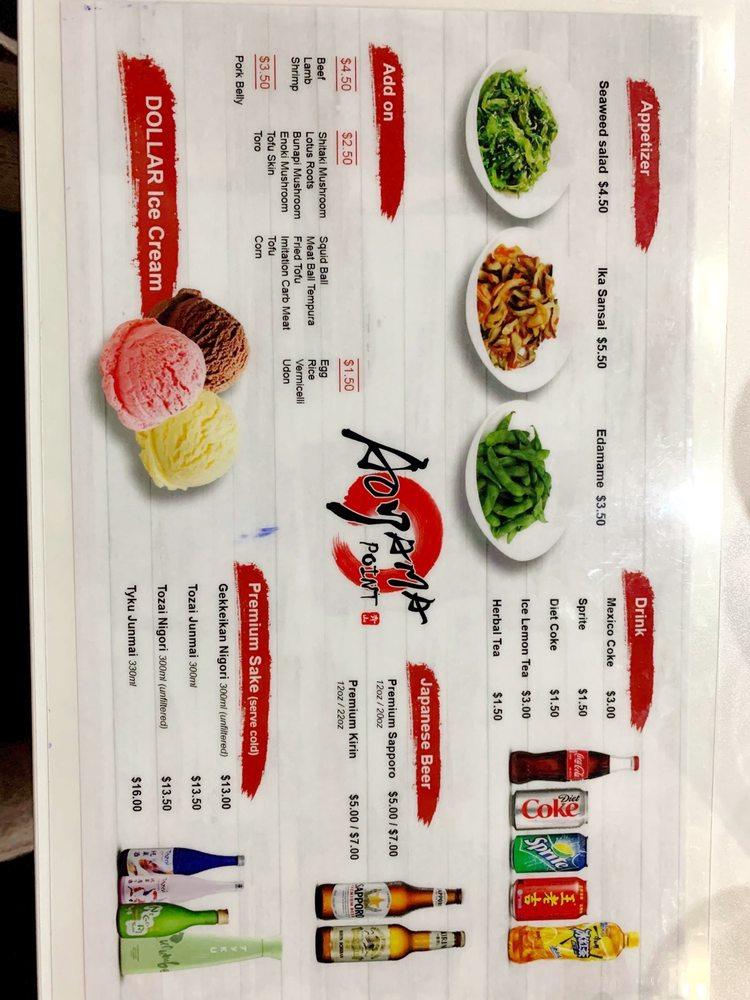Menu at Aoyama Point restaurant, Overland Park