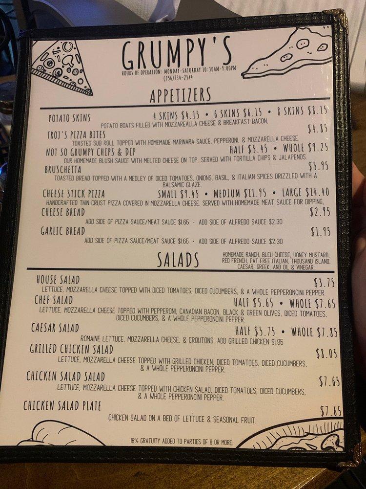 Menu At Grumpy's Italian Grill Pizzeria, Cullman, 402 5th St SW