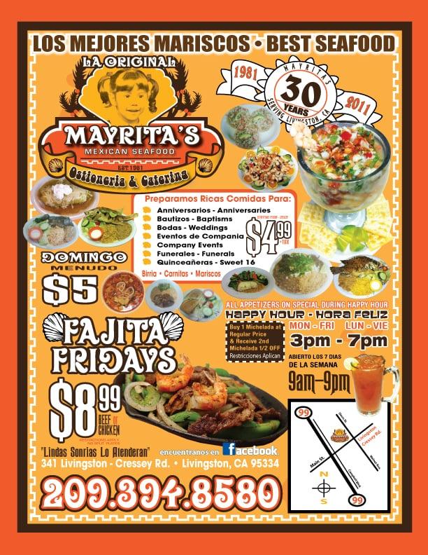 Menu at Mayrita's Restaurant, Livingston, 341 N Main St