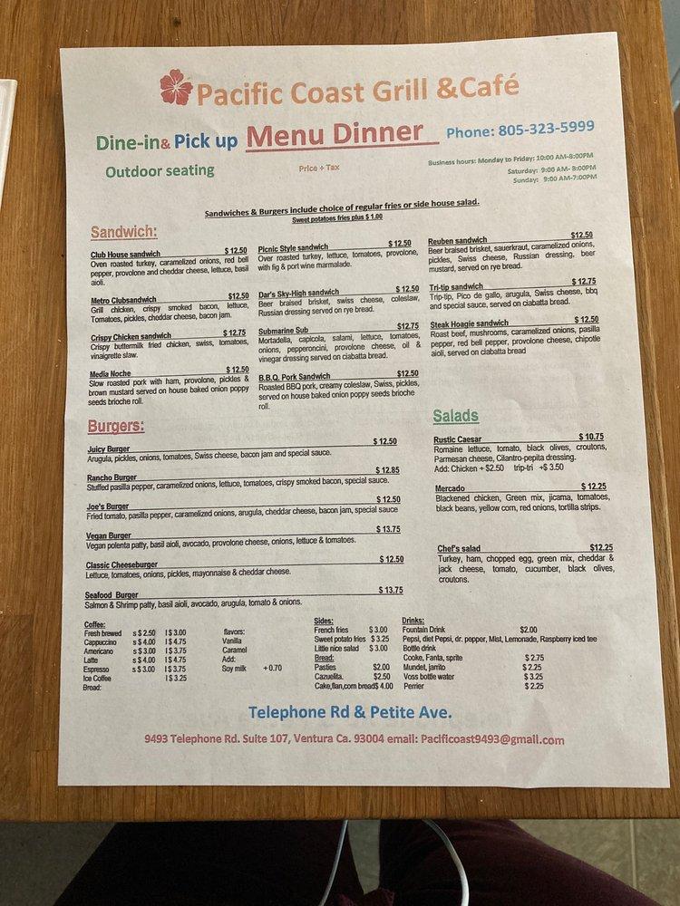 Menu at Pacific Coast Grill & Cafe, Ventura