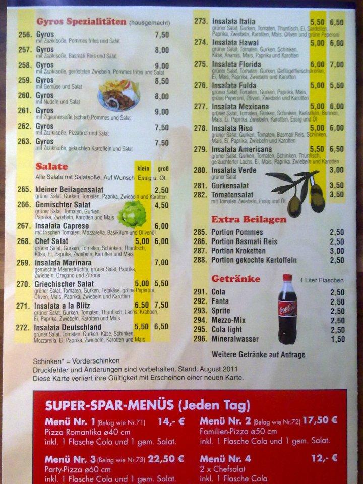 Menu de Pizza Blitz