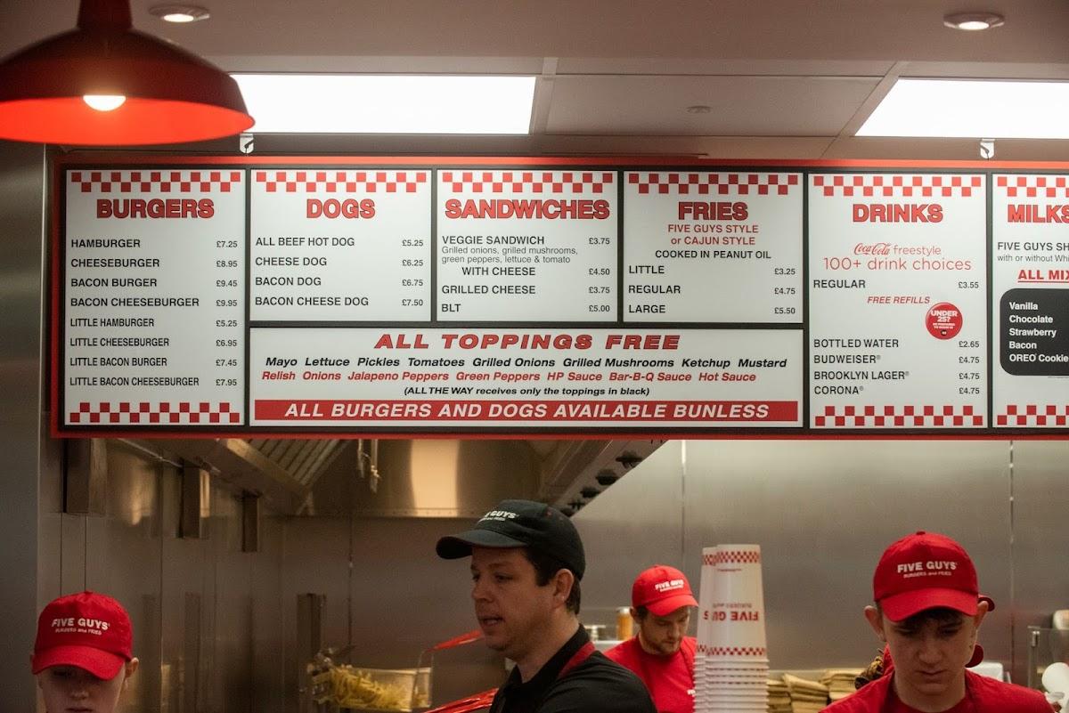 Menu at Five Guys Bath restaurant, Bath