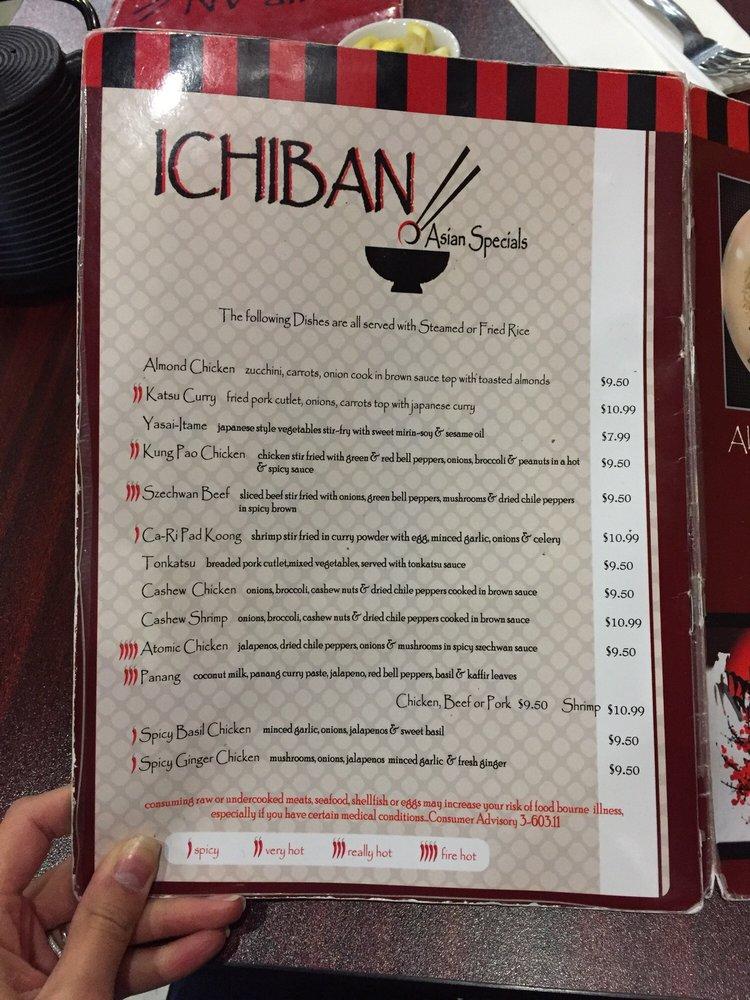 Menu at Ichiban restaurant, Amarillo