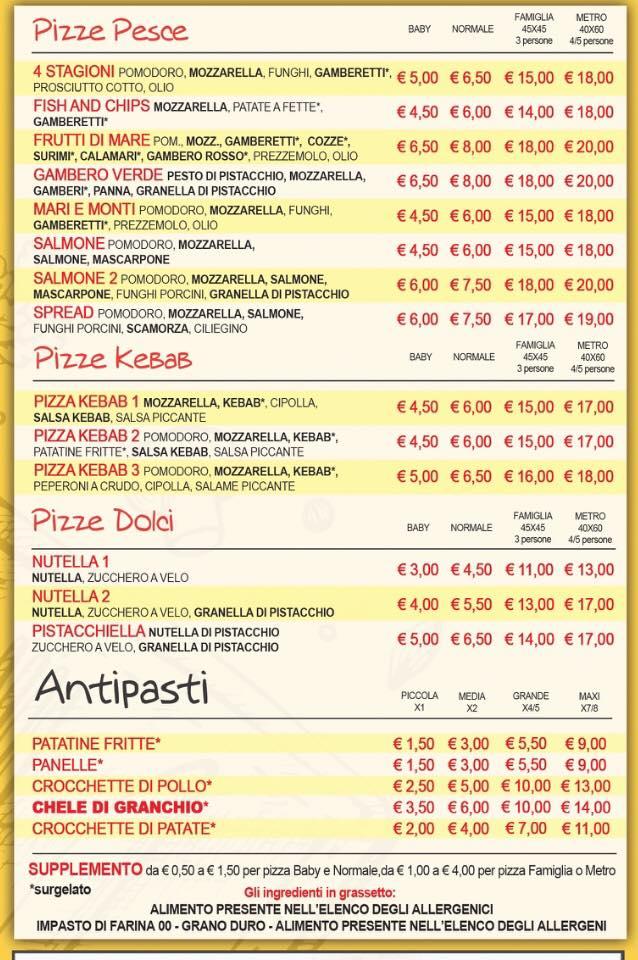 Menu Da Antica Pizzeria San Cataldo San Cataldo