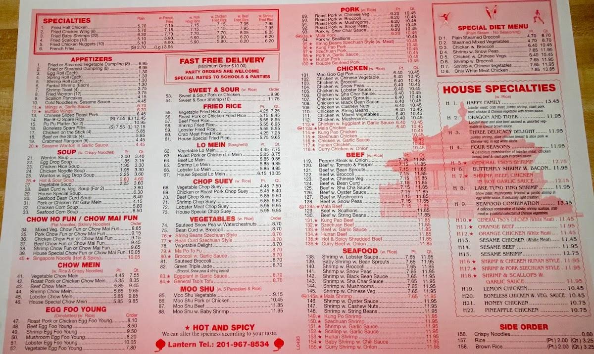 Menu at Lantern Chinese Take Out restaurant, New Milford