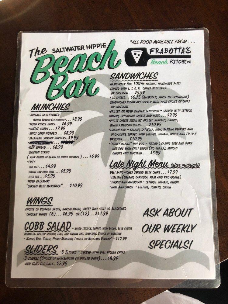 Menu at Saltwater Hippie pub & bar, Madeira Beach