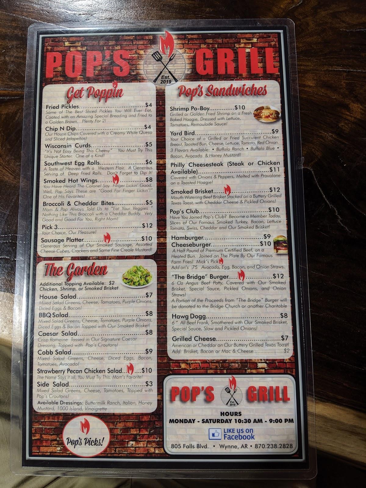 Menu at Pop's Grill BBQ, Wynne