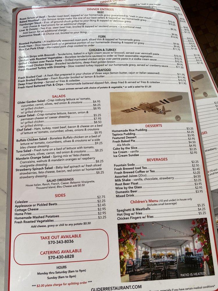 Menu at Glider Diner restaurant, Scranton