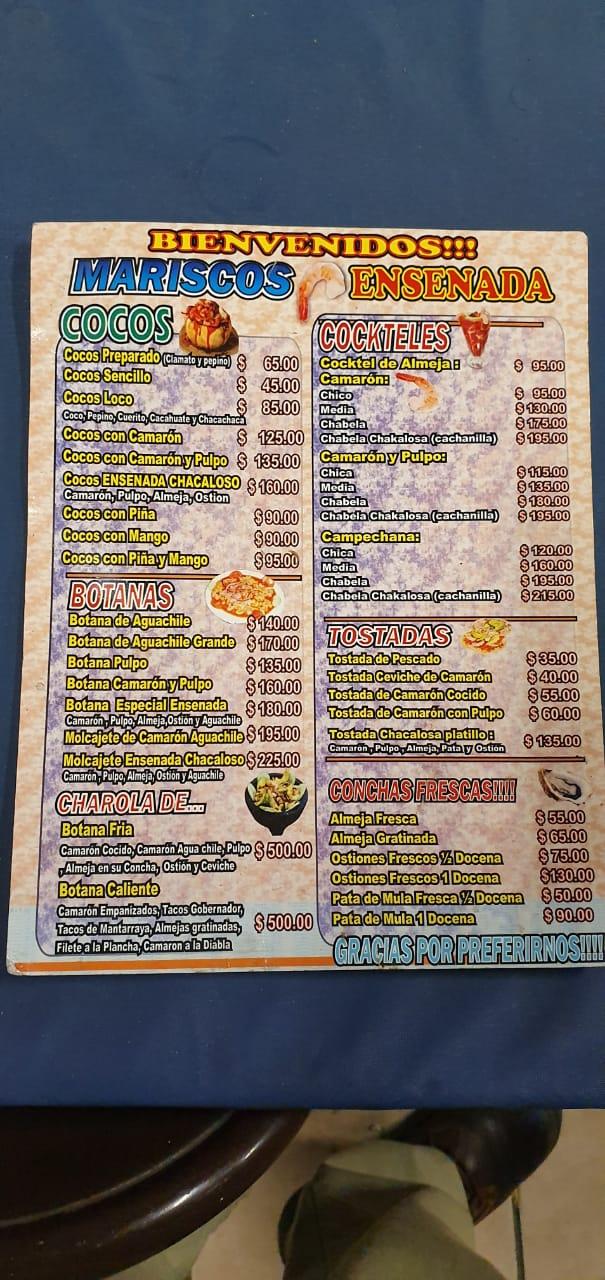 Menu at MARISCOS ENSENADA restaurant, Mexicali, C. Cuarta