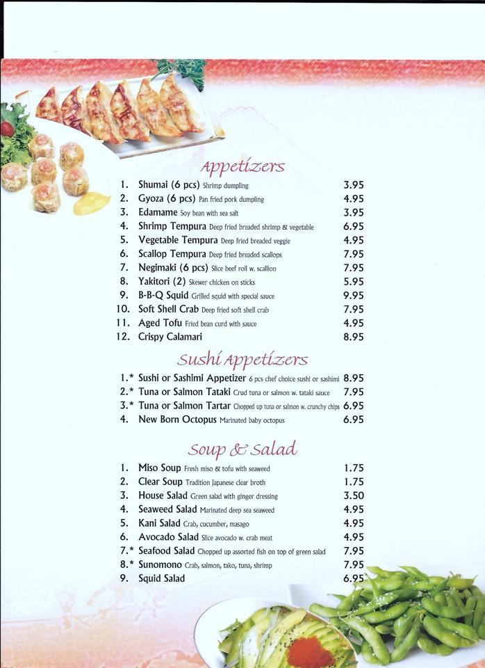 Menu at Volcano Japanese Restaurant, Chambersburg