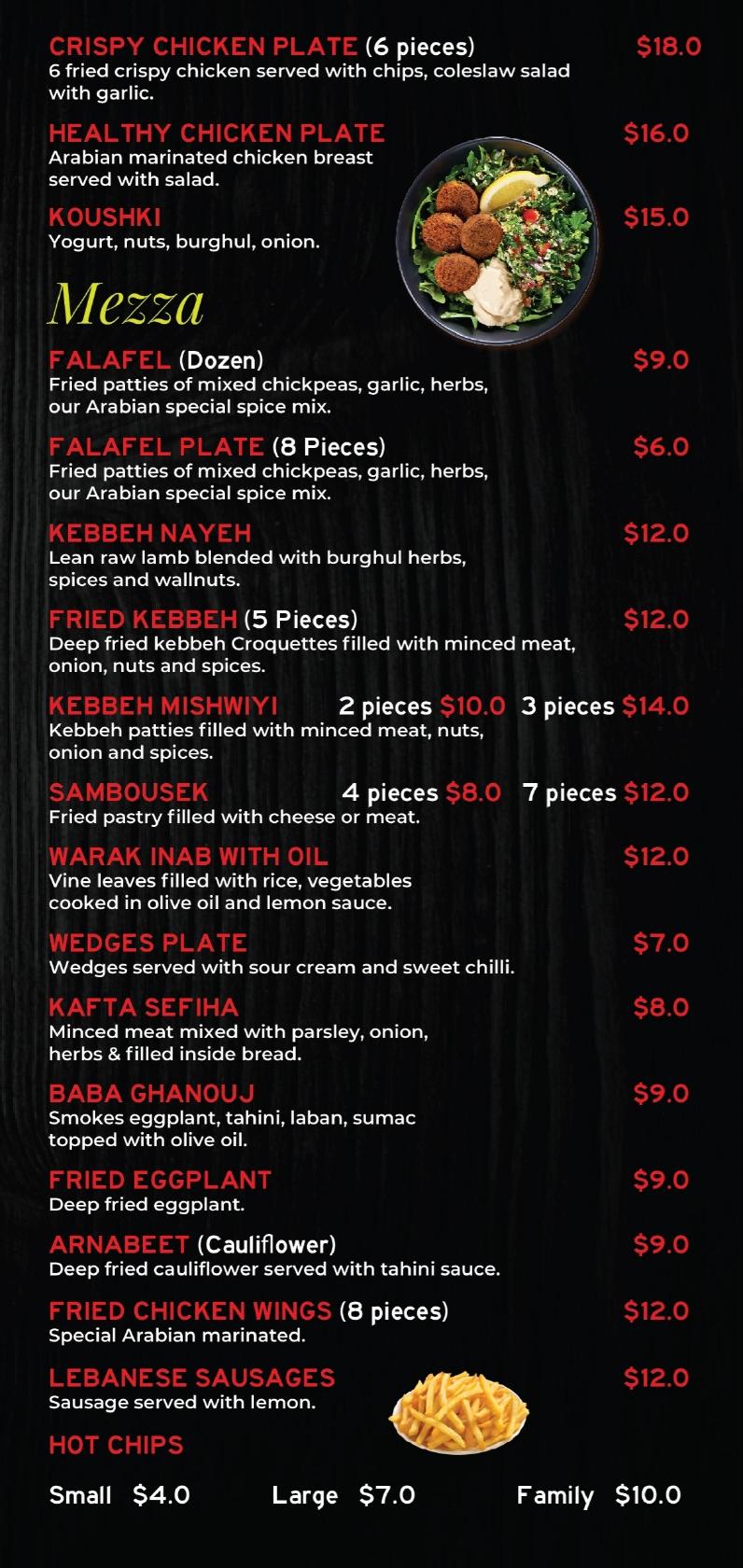 Menu at Arabian Lebanese Restaurant/pizzeria, Chester Hill