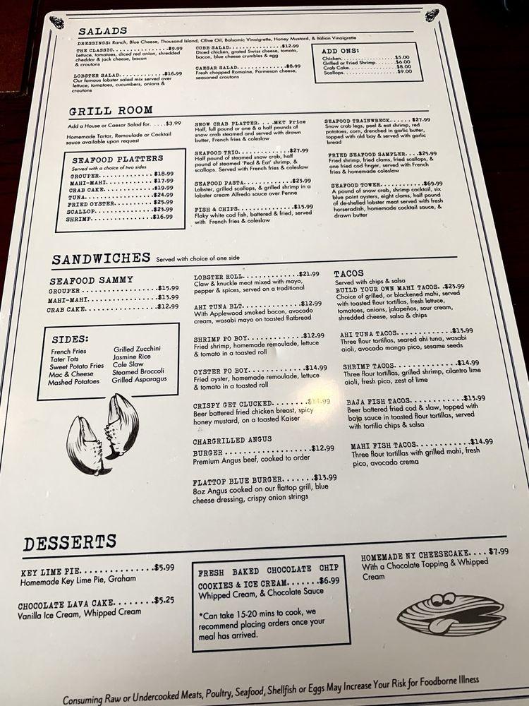 Menu at Bunky's Raw Bar & Grill, Indialantic