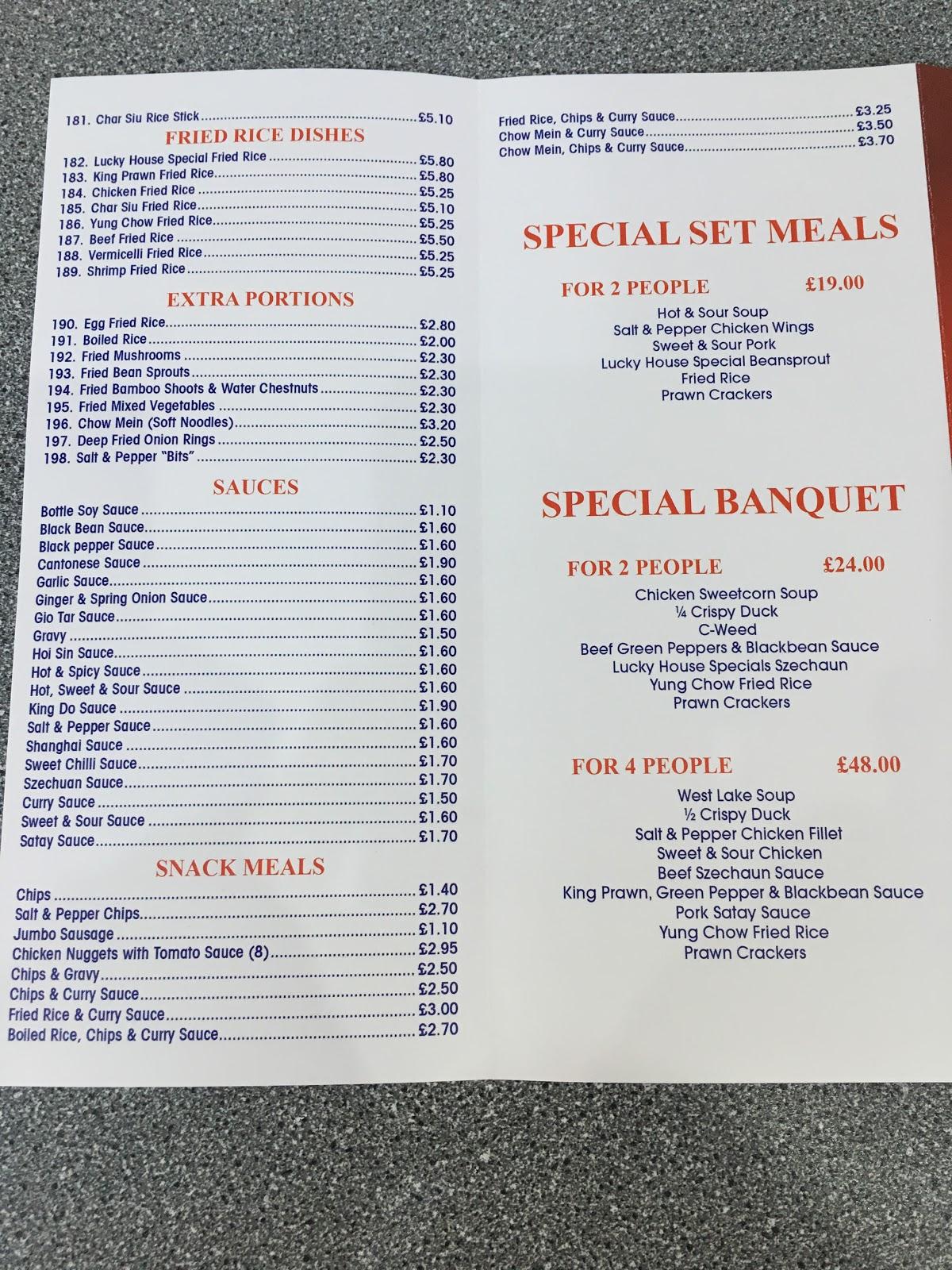 Menu at Lucky House Chinese Takeaway restaurant, Rawtenstall